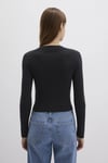 Slim Fit Bisiklet Yaka Crop Kadın Kazak 1710474-900 SİYAH