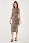 Slim Fit Bisiklet Yaka Kolsuz Midi Boy Kadın Elbise 5866251 LEOPAR