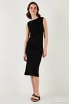 Slim Fit Bisiklet Yaka Kolsuz Midi Boy Kadın Elbise 5866251 SİYAH