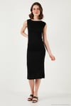 Slim Fit Bisiklet Yaka Kolsuz Midi Boy Kadın Elbise 5866251 SİYAH