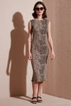 Slim Fit Bisiklet Yaka Kolsuz Midi Boy Kadın Elbise 5866251 LEOPAR