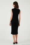 Slim Fit Bisiklet Yaka Kolsuz Midi Boy Kadın Elbise 5866251 SİYAH