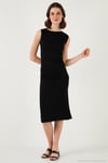 Slim Fit Bisiklet Yaka Kolsuz Midi Boy Kadın Elbise 5866251 SİYAH