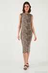 Slim Fit Bisiklet Yaka Kolsuz Midi Boy Kadın Elbise 5866251 LEOPAR