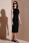 Slim Fit Bisiklet Yaka Kolsuz Midi Boy Kadın Elbise 5866251 SİYAH