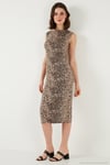 Slim Fit Bisiklet Yaka Kolsuz Midi Boy Kadın Elbise 5866251 LEOPAR
