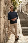 Slim Fit Bisiklet Yaka Pamuklu Erkek Kazak 456201 İNDİGO