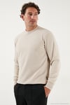 Slim Fit Bisiklet Yaka Pamuklu Erkek Kazak 456201 BEJ