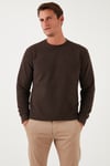 Slim Fit Bisiklet Yaka Pamuklu Erkek Kazak 456201 KAHVE