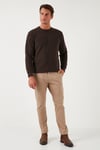 Slim Fit Bisiklet Yaka Pamuklu Erkek Kazak 456201 KAHVE