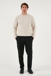 Slim Fit Bisiklet Yaka Pamuklu Erkek Kazak 456201 BEJ