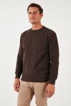 Slim Fit Bisiklet Yaka Pamuklu Erkek Kazak 456201 KAHVE