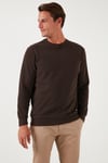 Slim Fit Bisiklet Yaka Pamuklu Erkek Kazak 456201 KAHVE