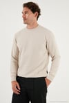 Slim Fit Bisiklet Yaka Pamuklu Erkek Kazak 456201 BEJ