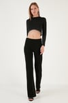 Slim Fit Bisiklet Yaka Zincirli Crop Kadın Bluz 5865397 SİYAH