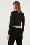 Slim Fit Bisiklet Yaka Zincirli Crop Kadın Bluz 5865397 SİYAH