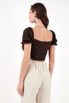 Slim Fit Büzgü Detaylı Kalp Yaka Crop Kadın Bluz 5865601 KAHVE