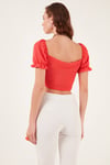Slim Fit Büzgü Detaylı Kalp Yaka Crop Kadın Bluz 5865601 NAR ÇİÇEĞİ
