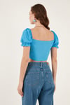 Slim Fit Büzgü Detaylı Kalp Yaka Crop Kadın Bluz 5865601 MAVİ