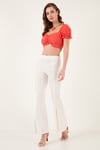 Slim Fit Büzgü Detaylı Kalp Yaka Crop Kadın Bluz 5865601 NAR ÇİÇEĞİ