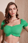 Slim Fit Büzgü Detaylı Kalp Yaka Crop Kadın Bluz 5865601 BENETTON