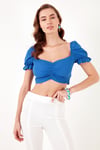 Slim Fit Büzgü Detaylı Kalp Yaka Crop Kadın Bluz 5865601 SAKS