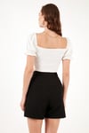 Slim Fit Büzgü Detaylı Kalp Yaka Crop Kadın Bluz 5865601 EKRU