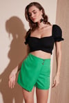 Slim Fit Büzgü Detaylı Kalp Yaka Crop Kadın Bluz 5865601 SİYAH