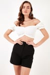 Slim Fit Büzgü Detaylı Kalp Yaka Crop Kadın Bluz 5865601 EKRU