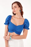 Slim Fit Büzgü Detaylı Kalp Yaka Crop Kadın Bluz 5865601 SAKS