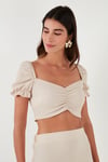 Slim Fit Büzgü Detaylı Kalp Yaka Crop Kadın Bluz 5865601 TAŞ