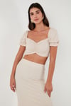 Slim Fit Büzgü Detaylı Kalp Yaka Crop Kadın Bluz 5865601 TAŞ