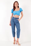 Slim Fit Büzgü Detaylı Kalp Yaka Crop Kadın Bluz 5865601 MAVİ