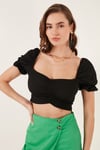 Slim Fit Büzgü Detaylı Kalp Yaka Crop Kadın Bluz 5865601 SİYAH