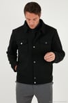 Slim Fit Ceket Yaka Astarlı Kaşe Erkek Kaban 58400347 SİYAH
