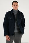 Slim Fit Ceket Yaka Astarlı Kaşe Erkek Kaban 58400347 LACİVERT