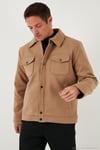 Slim Fit Ceket Yaka Astarlı Kaşe Erkek Kaban 58400347 CAMEL