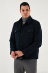 Slim Fit Ceket Yaka Astarlı Kaşe Erkek Kaban 58400347 LACİVERT