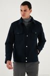 Slim Fit Ceket Yaka Astarlı Kaşe Erkek Kaban 58400347 LACİVERT