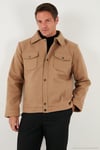 Slim Fit Ceket Yaka Astarlı Kaşe Erkek Kaban 58400347 CAMEL