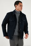 Slim Fit Ceket Yaka Astarlı Kaşe Erkek Kaban 58400347 LACİVERT