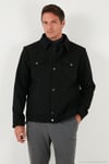 Slim Fit Ceket Yaka Astarlı Kaşe Erkek Kaban 58400347 SİYAH