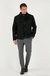 Slim Fit Ceket Yaka Astarlı Kaşe Erkek Kaban 58400347 SİYAH