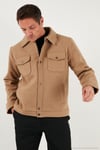 Slim Fit Ceket Yaka Astarlı Kaşe Erkek Kaban 58400347 CAMEL