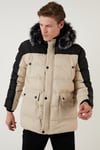 Slim Fit Çıkarılabilir Suni Tüylü Kapüşonlu Şişme Erkek Mont 5760076 SİYAH-TAŞ