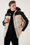 Slim Fit Çıkarılabilir Suni Tüylü Kapüşonlu Şişme Erkek Mont 5760076 SİYAH-TAŞ