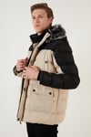 Slim Fit Çıkarılabilir Suni Tüylü Kapüşonlu Şişme Erkek Mont 5760076 SİYAH-TAŞ