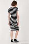 Slim Fit Çizgili Pamuklu Bisiklet Yaka Kısa Kollu Midi Kadın Elbise 5865700 SİYAH-BEYAZ