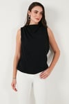 Slim Fit Dik Yaka Omuz Büzgülü Kadın Bluz 6527836 SİYAH
