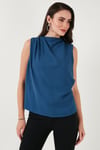 Slim Fit Dik Yaka Omuz Büzgülü Kadın Bluz 6527836 İNDİGO